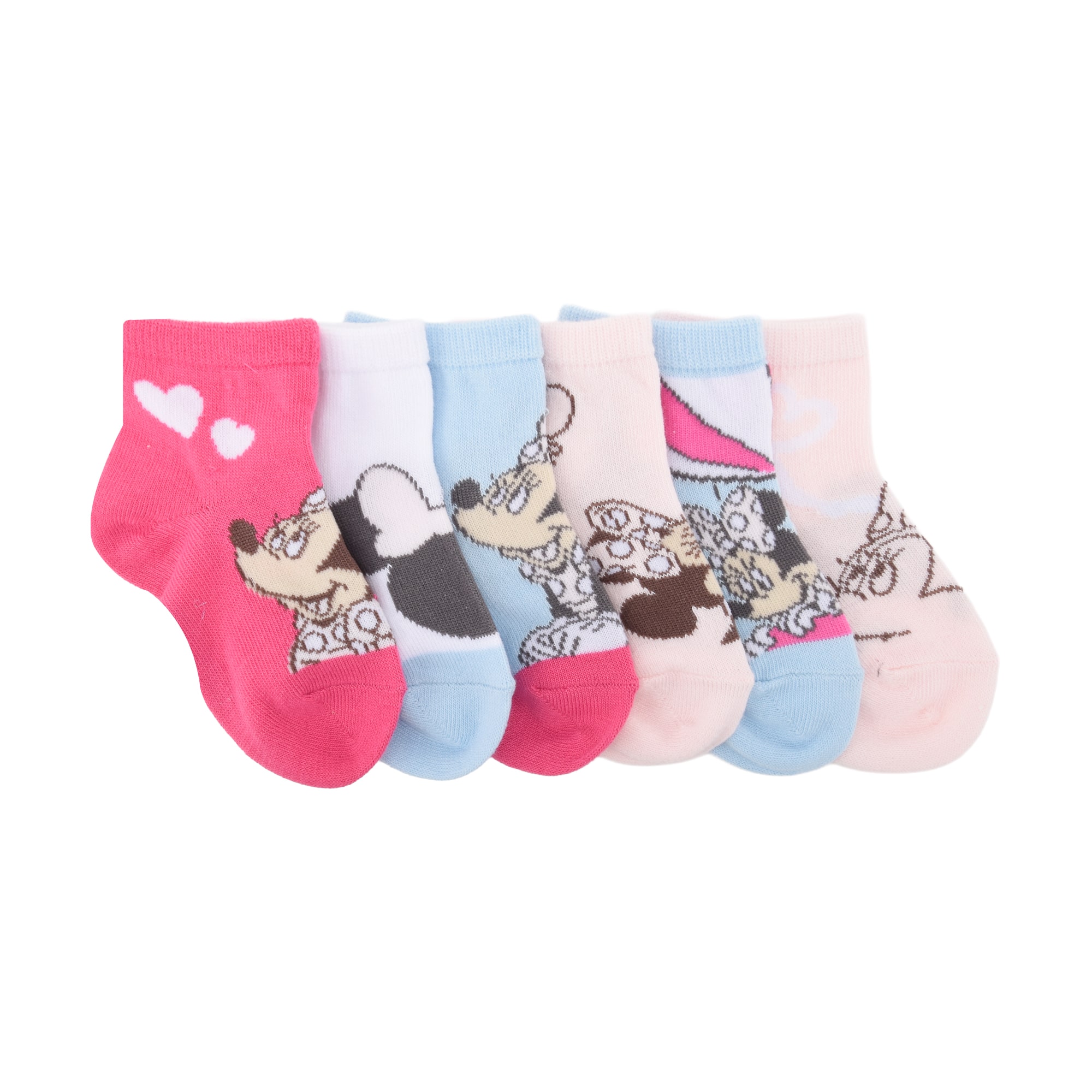 Girls 6 Pair Toddler Minnie Mouse Quarter Ankle Socks