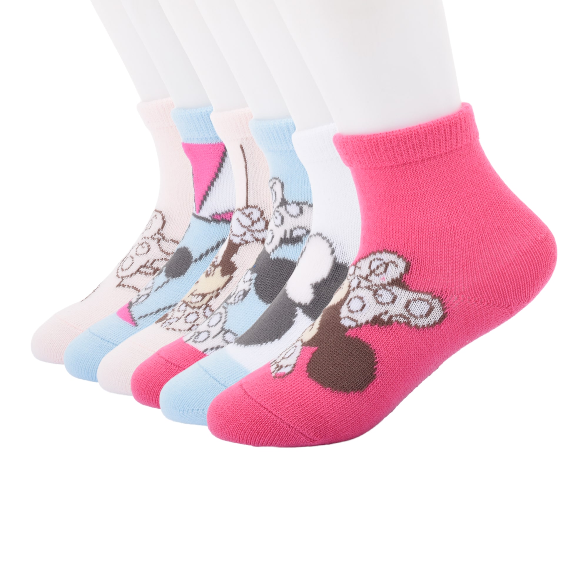 Girls 6 Pair Toddler Minnie Mouse Quarter Ankle Socks