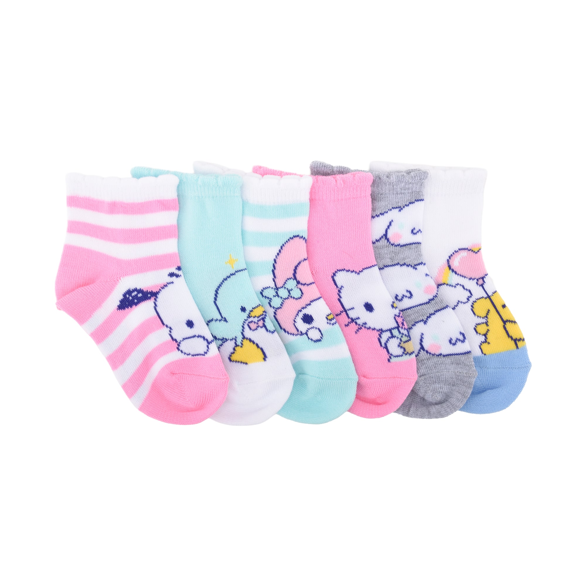 Girls 6 Pair Toddler Hello Kitty Quarter Ankle Socks