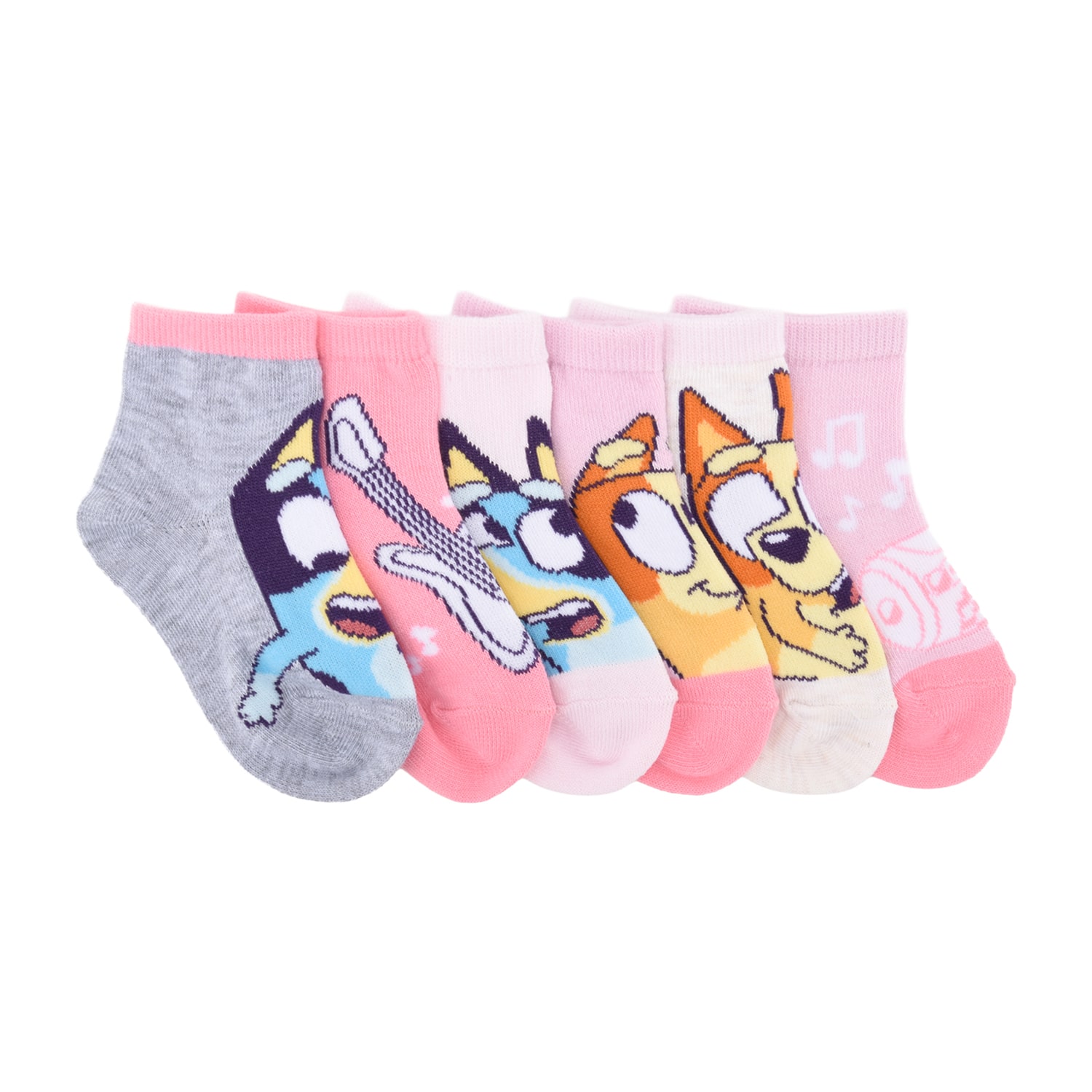 Girls 6 Pair Toddler Bluey Quarter Ankle Socks