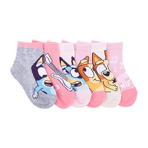 Licensed Properties Babies' Girls 6 Pair Bluey Quarter Ankle Socks In Pink