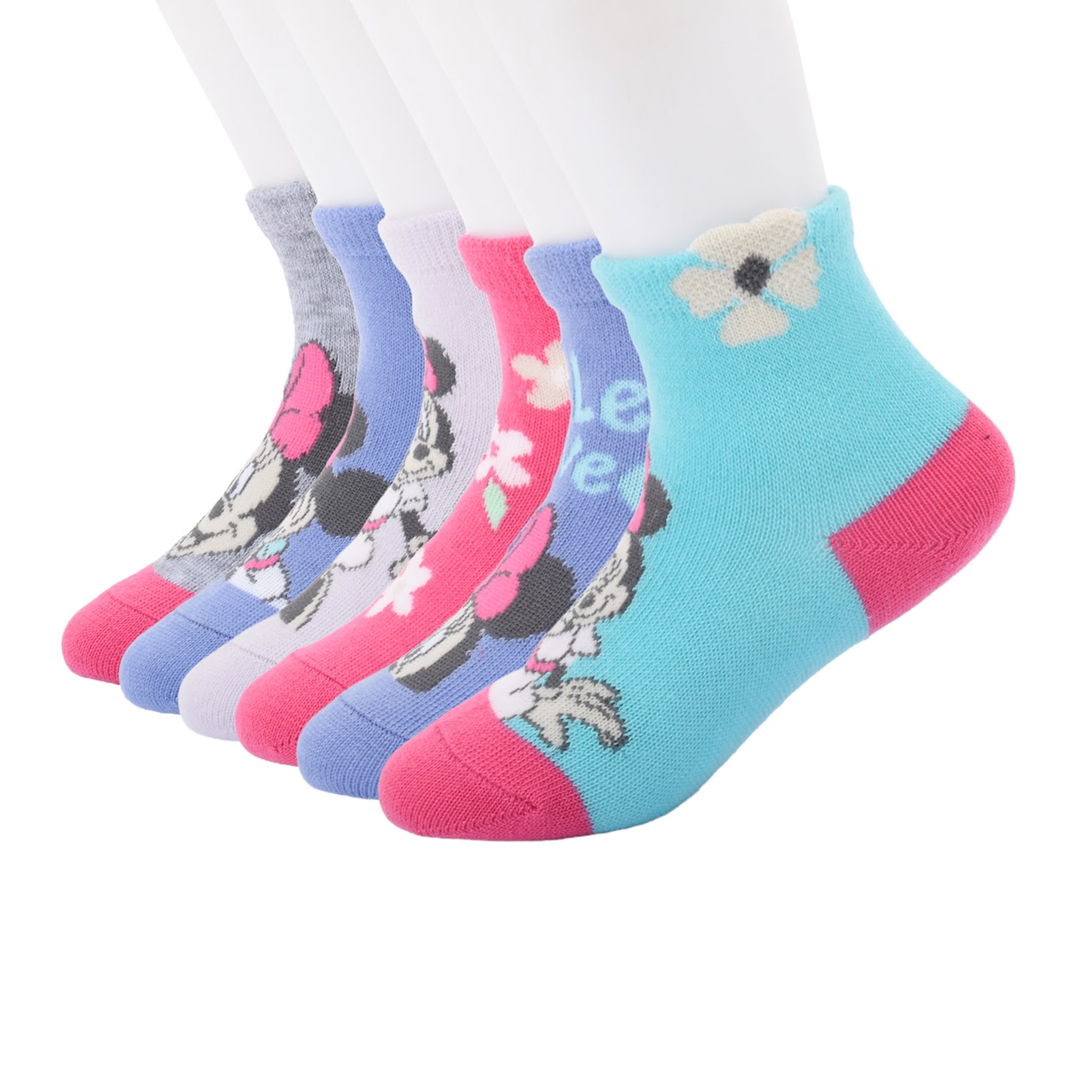 Toddler Girls 6 Pair Toddler Minnie Mouse Quarter Ankle Socks