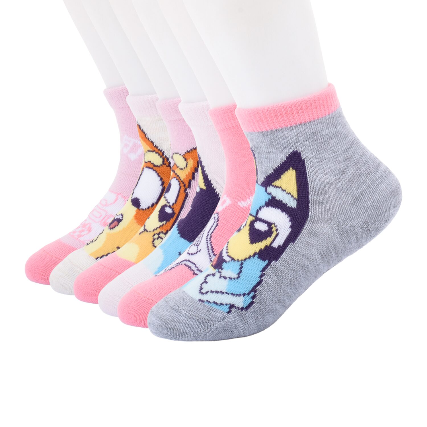 Girls 6 Pair Toddler Bluey Quarter Ankle Socks