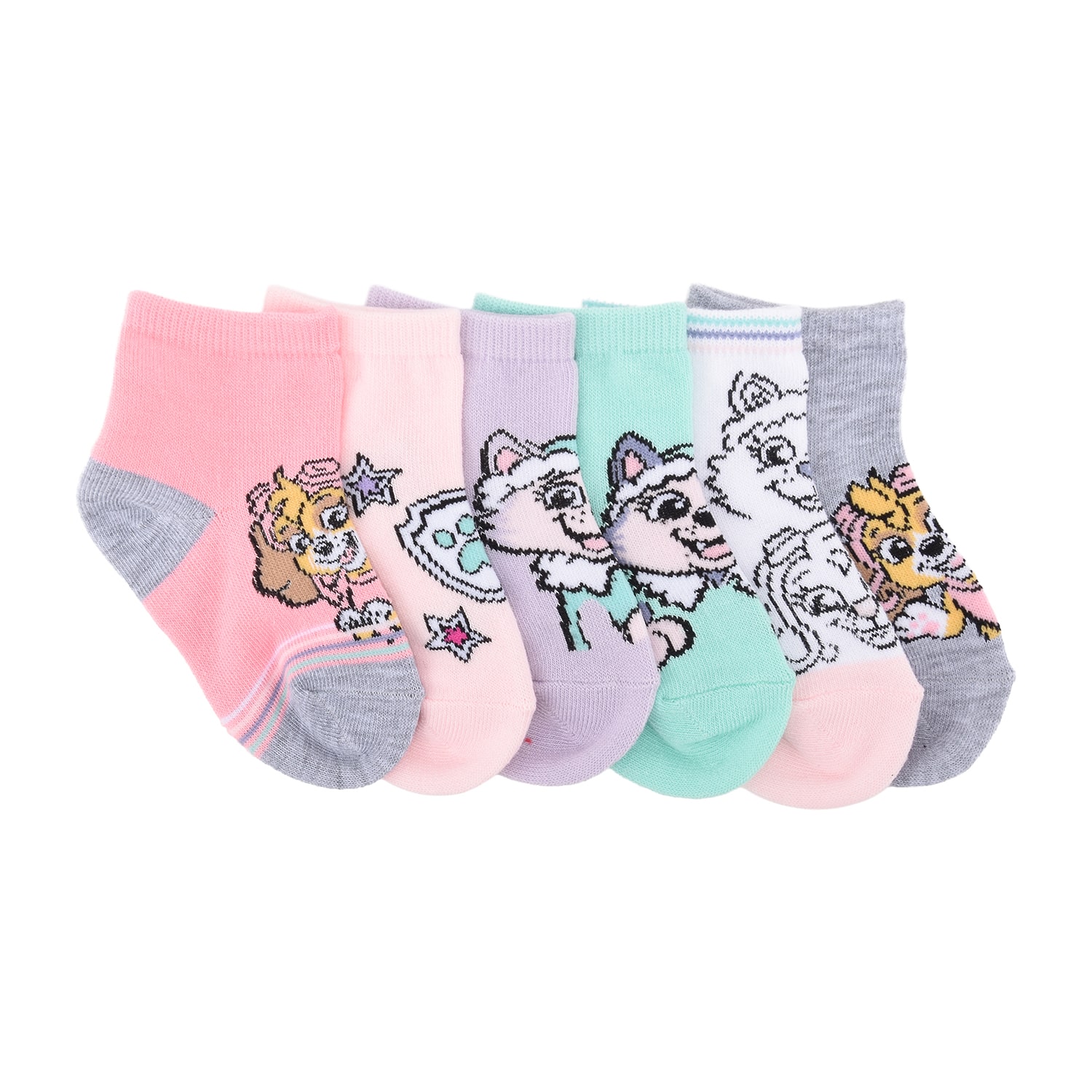 Girls 6 Pair Toddler Paw Patrol Quarter Ankle Socks