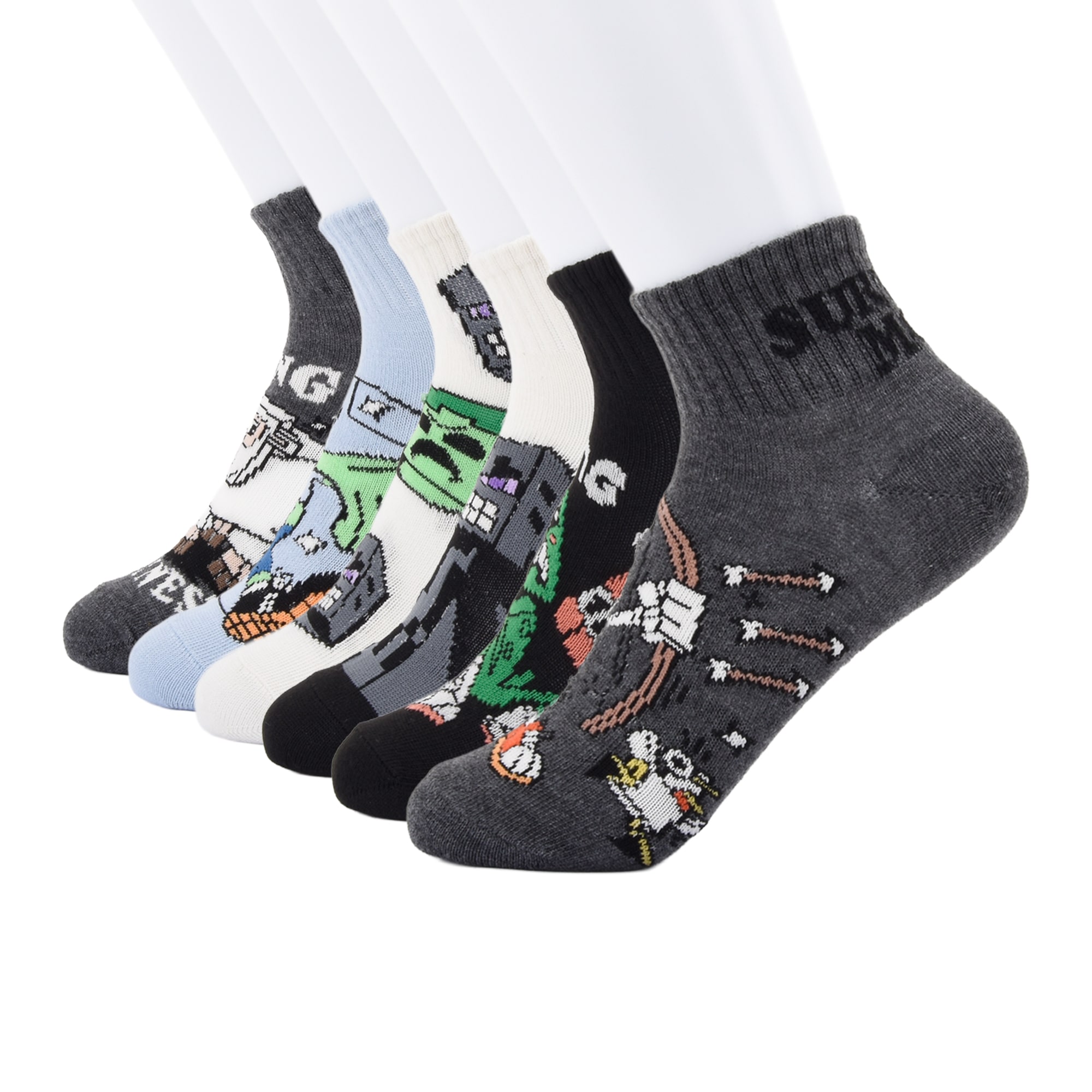 Little & Big Kid Boys 6 Pair Minecraft Quarter Ankle Socks