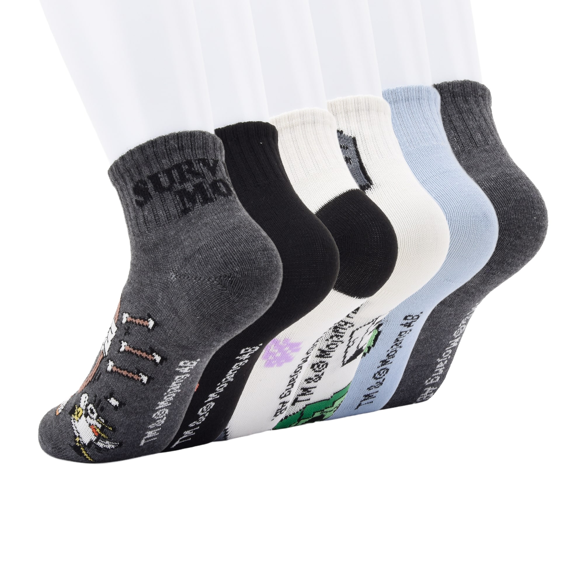 Little & Big Kid Boys 6 Pair Minecraft Quarter Ankle Socks
