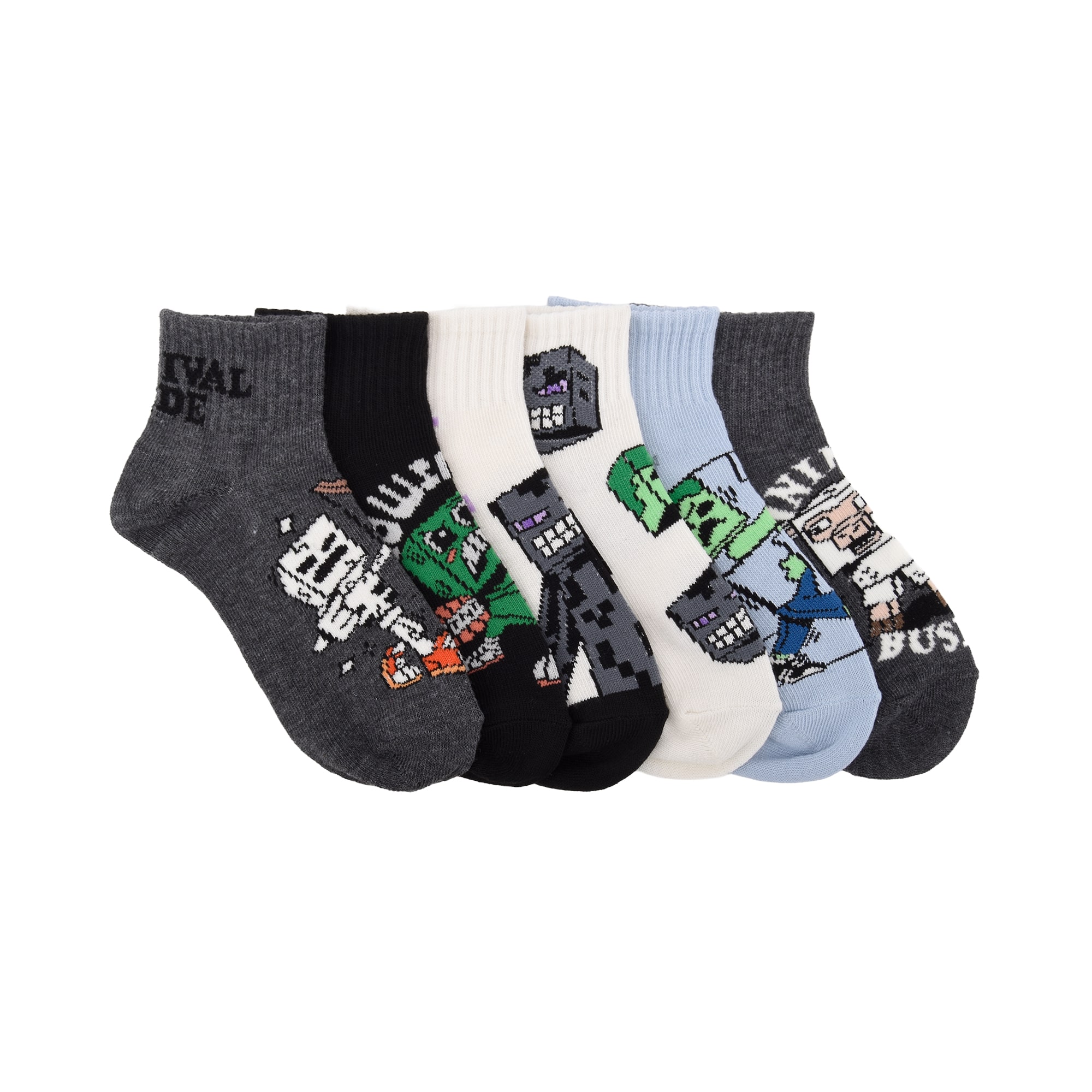 Little & Big Kid Boys 6 Pair Minecraft Quarter Ankle Socks