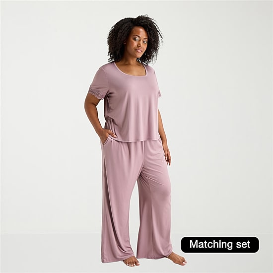 Ambrielle Womens Round Neck Short Sleeve Plus Pajama Top
