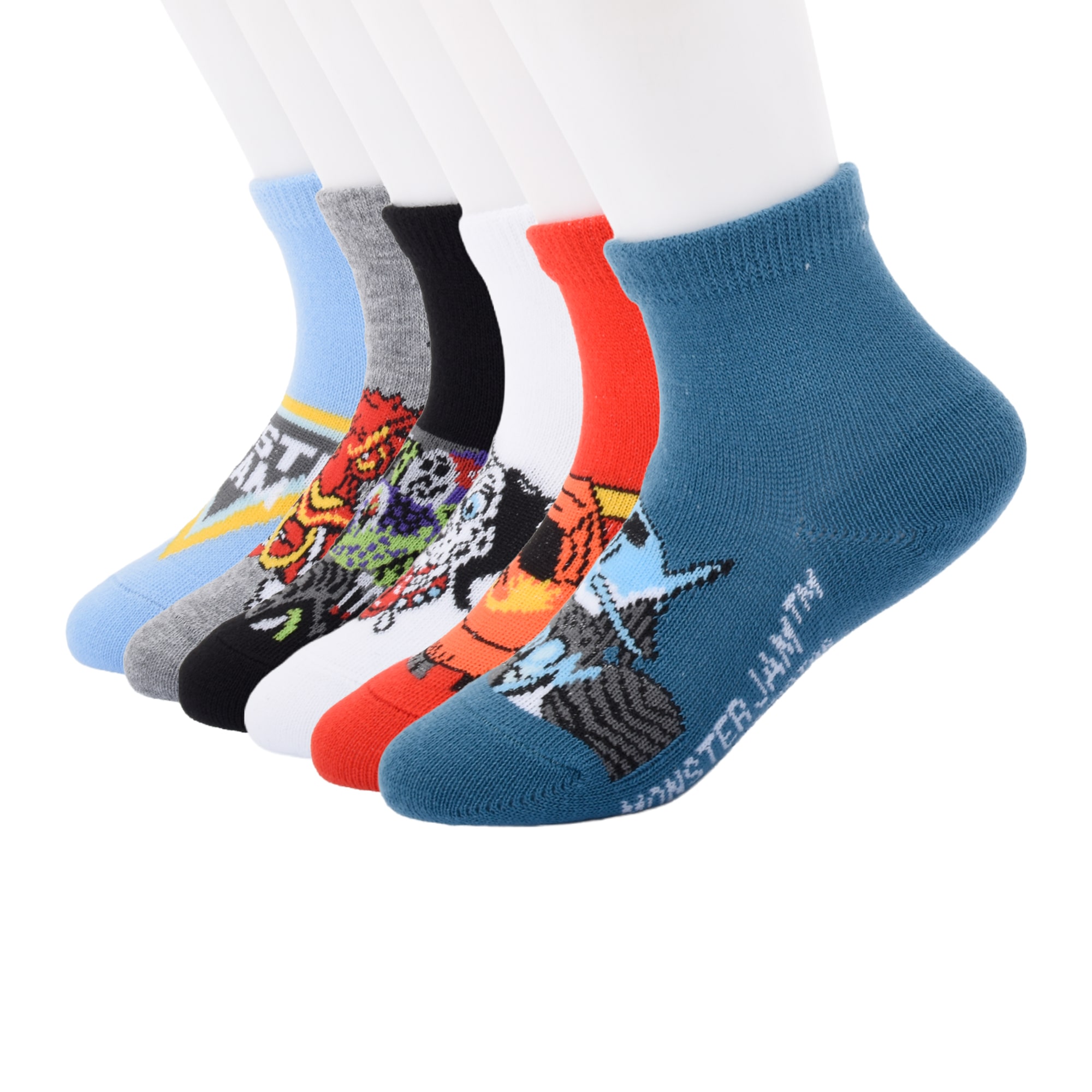Toddler Boys 6 Pair Monster Jam Quarter Ankle Socks