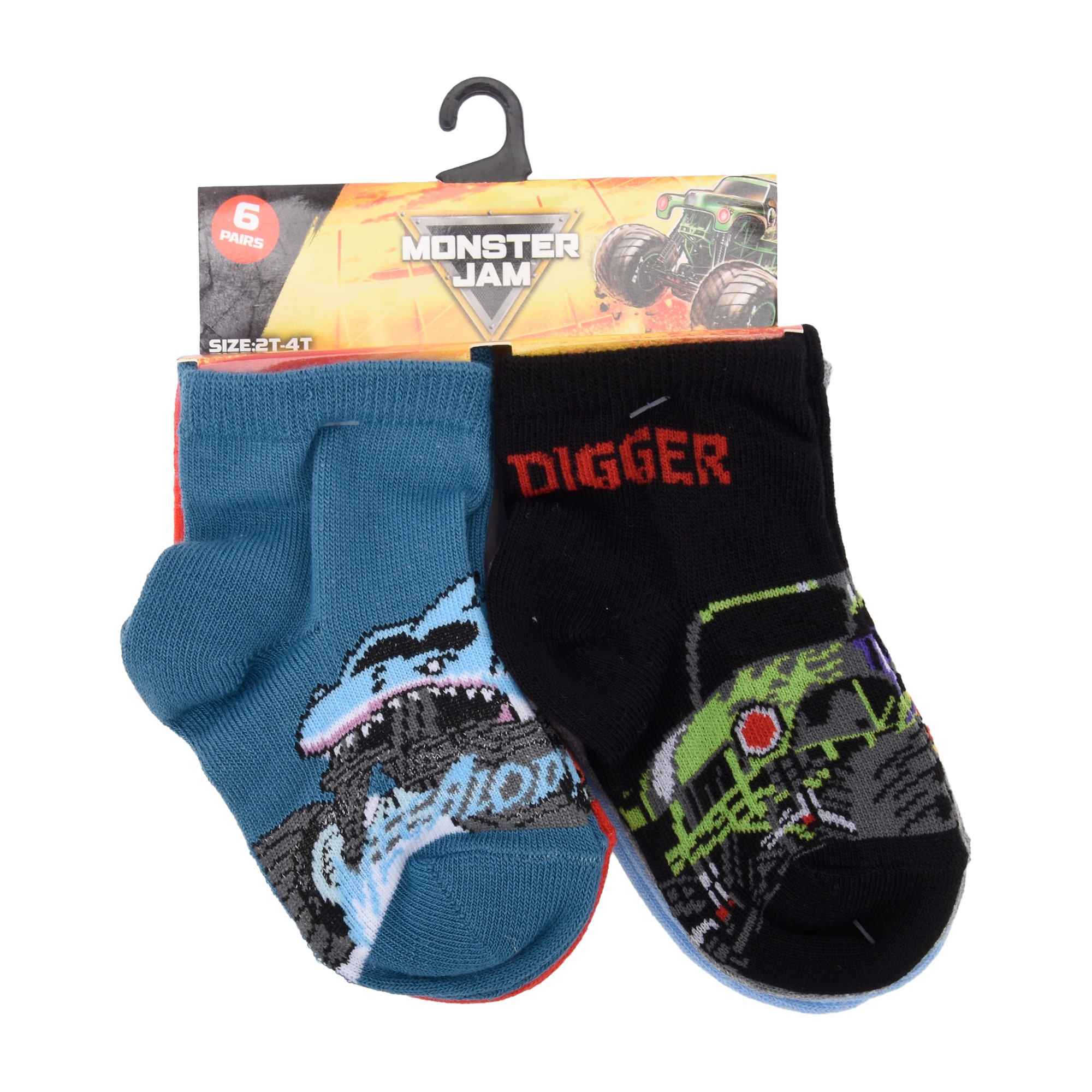 Toddler Boys 6 Pair Monster Jam Quarter Ankle Socks