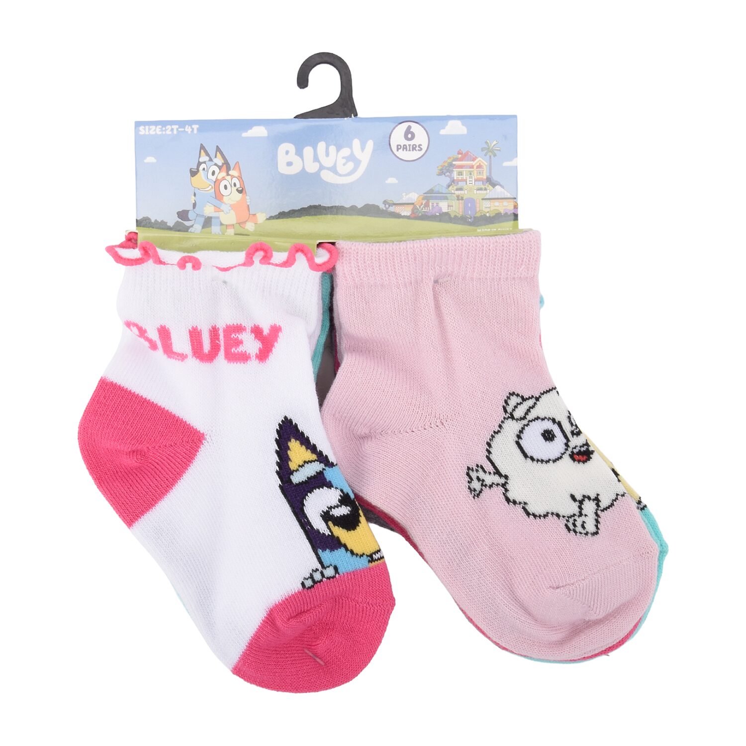 Toddler Girls 6 Pair Toddler Bluey Quarter Ankle Socks