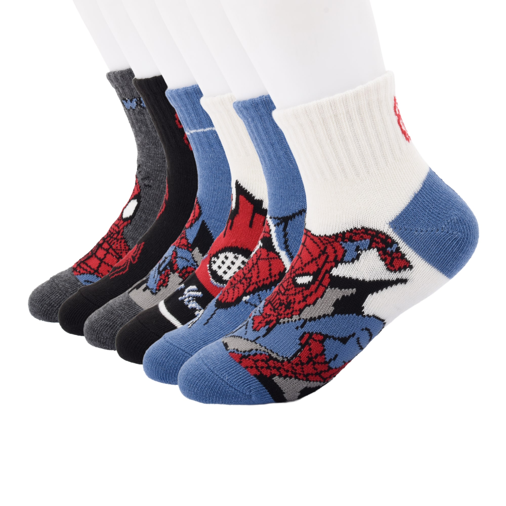 Boys 6 Pair Spiderman Quarter Ankle Socks