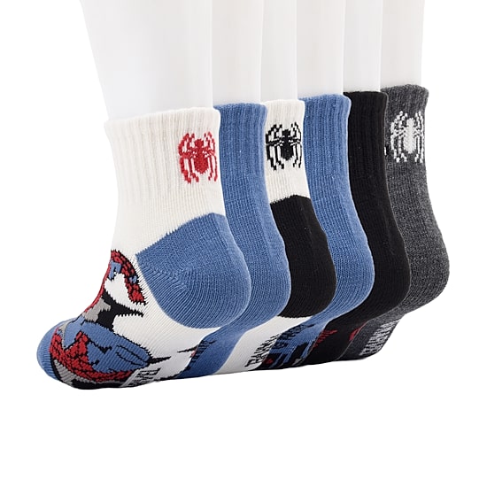 Little & Big Kid Boys 6 Pair Spiderman Quarter Ankle Socks