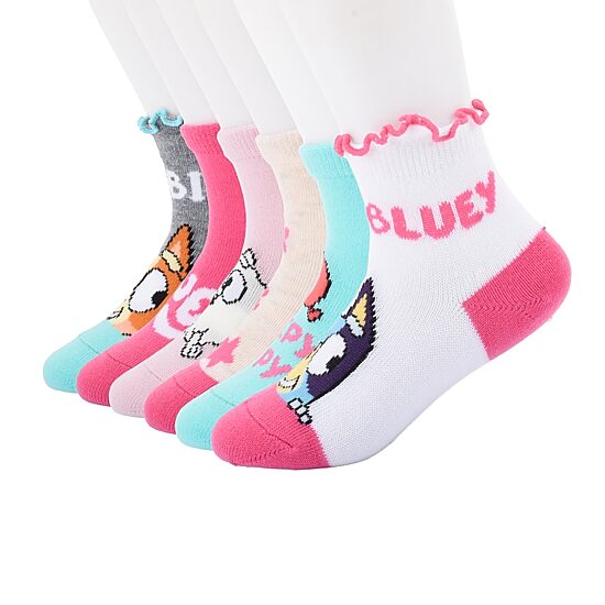 Toddler Girls 6 Pair Toddler Bluey Quarter Ankle Socks