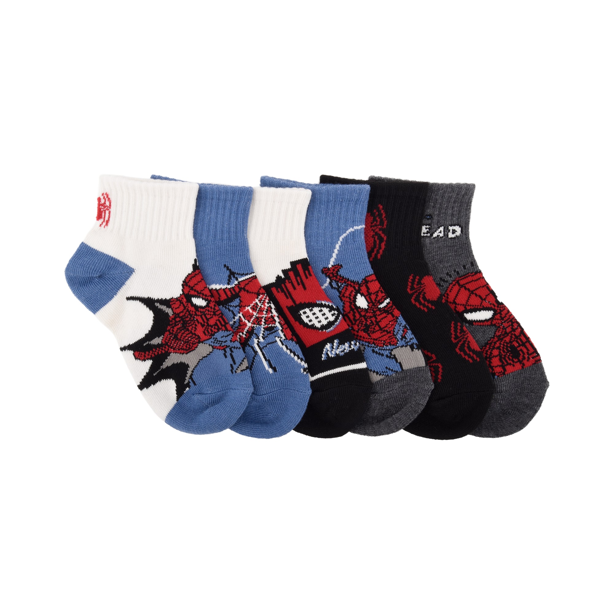 Boys 6 Pair Spiderman Quarter Ankle Socks