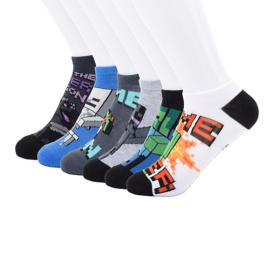 Little & Big Kid Boys 6 Pair Minecraft No Show Socks