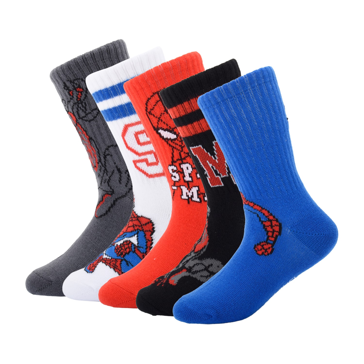 Little & Big Kid Boys 5 Pair Spiderman Crew Socks