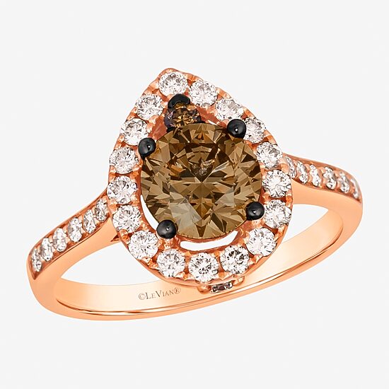 Le Vian Grand Sample Sale Le Vian Grand Sample Sale Limited Quantities! Womens 1 5/8 CT. T.W. Natural Champagne Diamond 14K Gold Pear Halo Side Stone Cocktail Ring