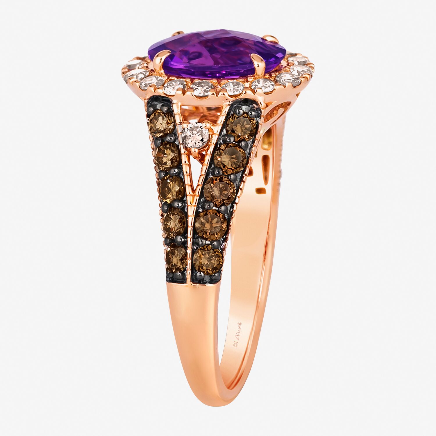 Le Vian Grand Sample Sale Le Vian Grand Sample Sale Limited Quantities! Womens 1 5/8 CT. T.W. Genuine Purple Amethyst 14K Gold Oval Halo Side Stone Cocktail Ring