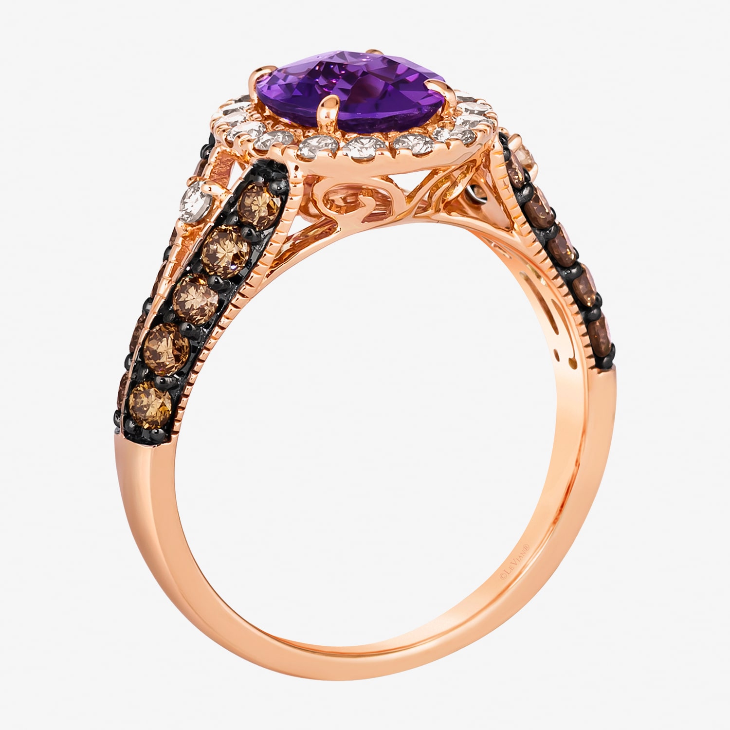 Le Vian Grand Sample Sale Le Vian Grand Sample Sale Limited Quantities! Womens 1 5/8 CT. T.W. Genuine Purple Amethyst 14K Gold Oval Halo Side Stone Cocktail Ring