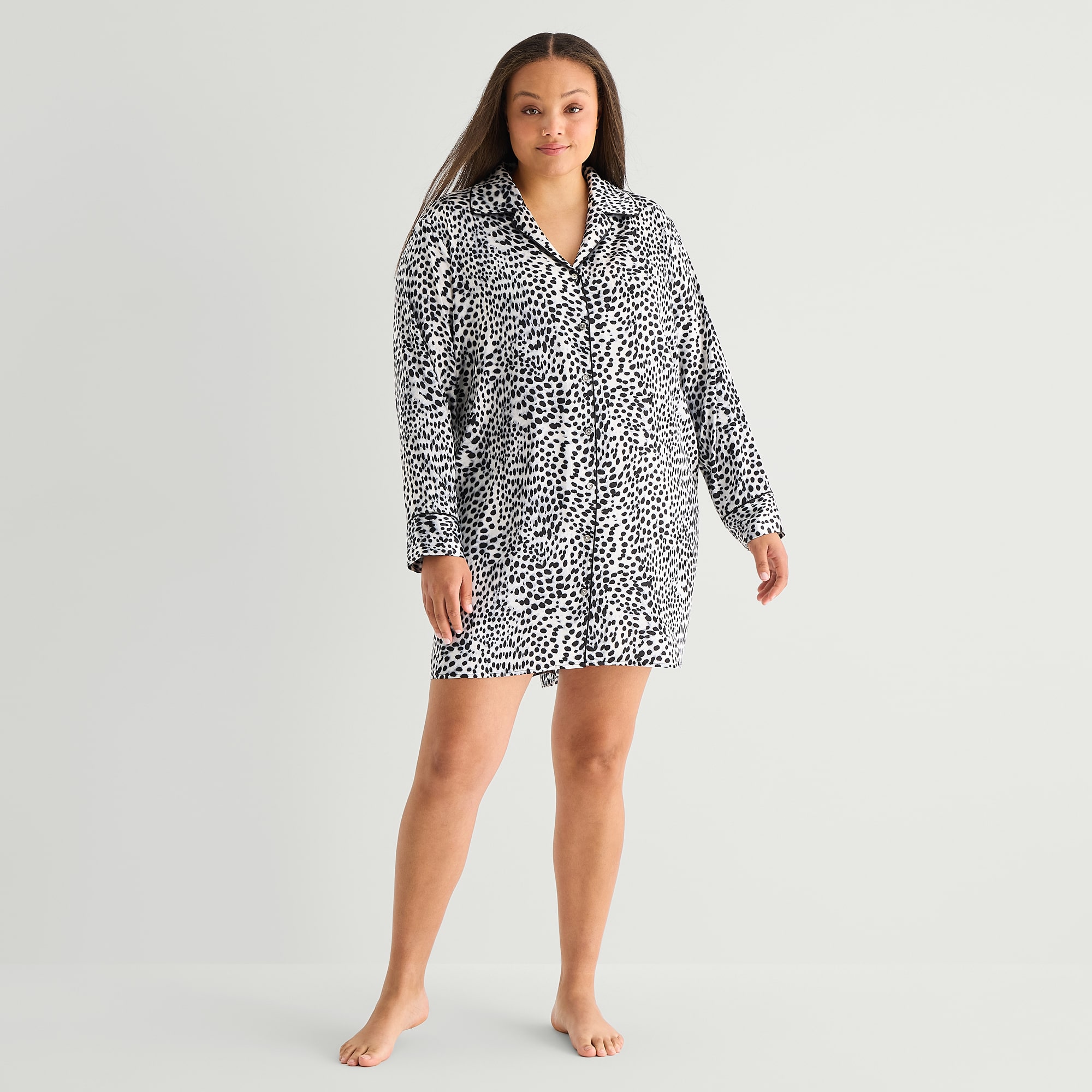 Ambrielle Womens Satin Long Sleeve Nightshirt