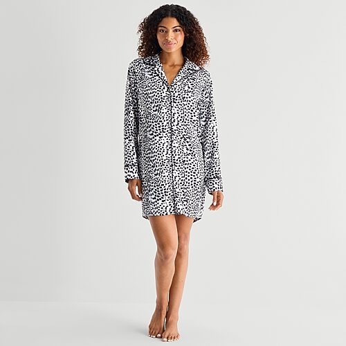 Ambrielle Womens Satin Long Sleeve Nightshirt In Black