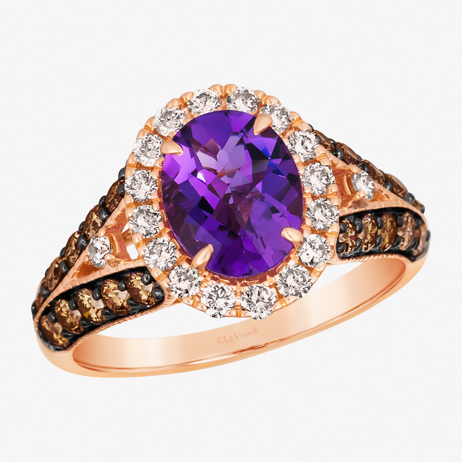 Le Vian Grand Sample Sale Le Vian Grand Sample Sale Limited Quantities! Womens 1 5/8 CT. T.W. Genuine Purple Amethyst 14K Gold Oval Halo Side Stone Cocktail Ring