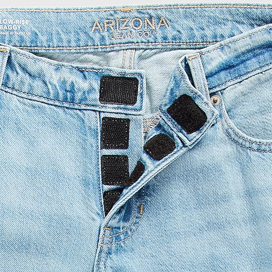 Arizona Airy Drape Womens Juniors Low Rise Adaptive Easy-on + Easy-off Baggy Fit Jean