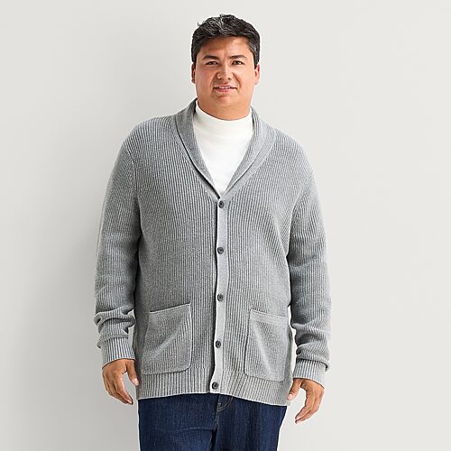 St. John's Bay Shawl Mens V Neck Long Sleeve Button Big And Tall Cardigan In Gray