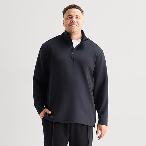 Stylus Mens Mock Neck Long Sleeve Big And Tall Quarter-zip Pullover In Black