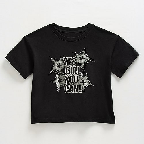 Xersion Little & Big Kid Girls Crew Neck Short Sleeve Regular Fit Graphic T-shirt In Black