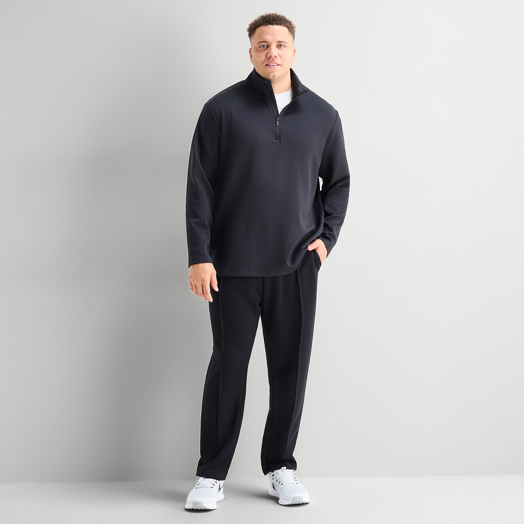 Stylus Mens Mock Neck Long Sleeve Big and Tall Quarter-Zip Pullover