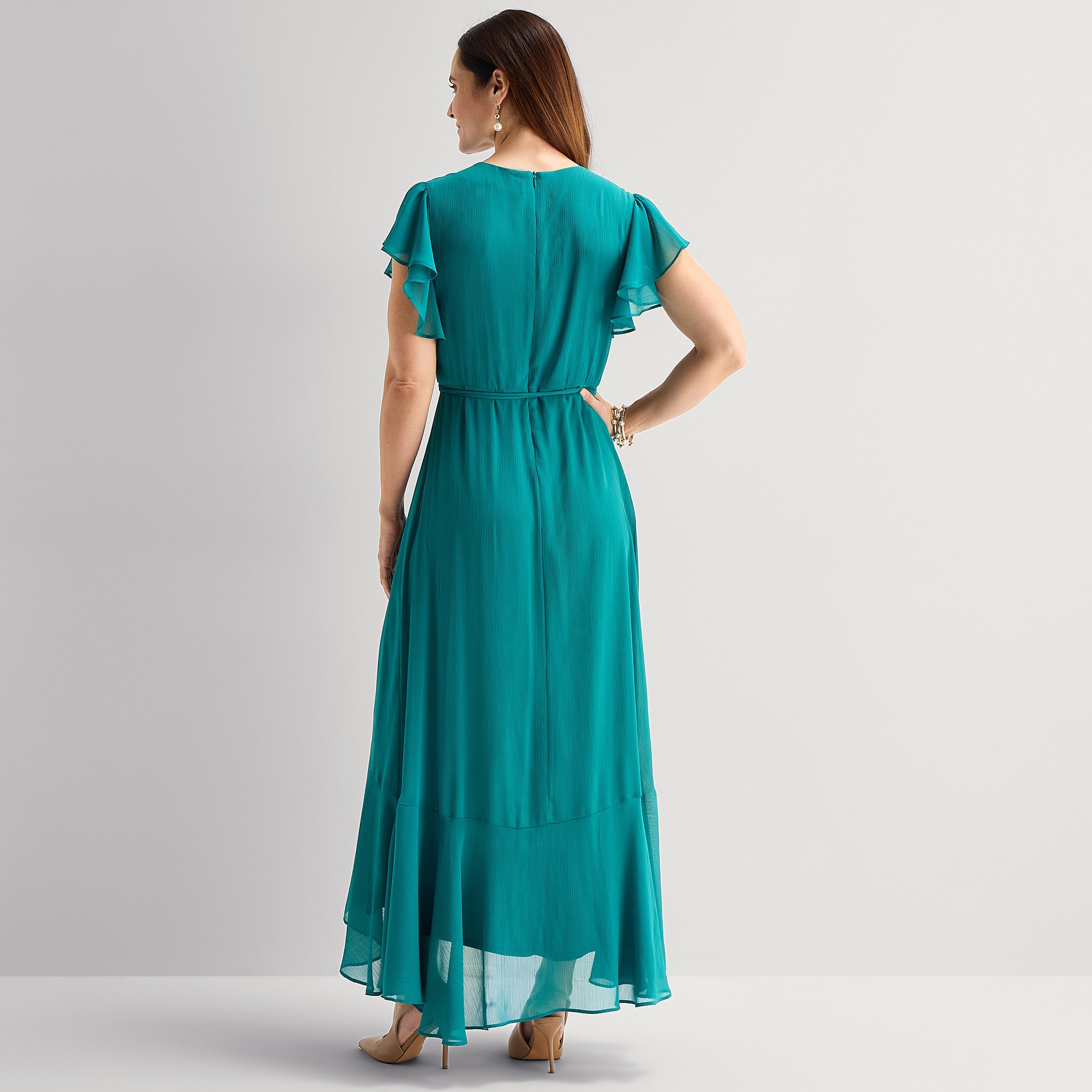 Danny & Nicole Womens V Neck Short Sleeve Ruffled Chiffon Maxi Dress