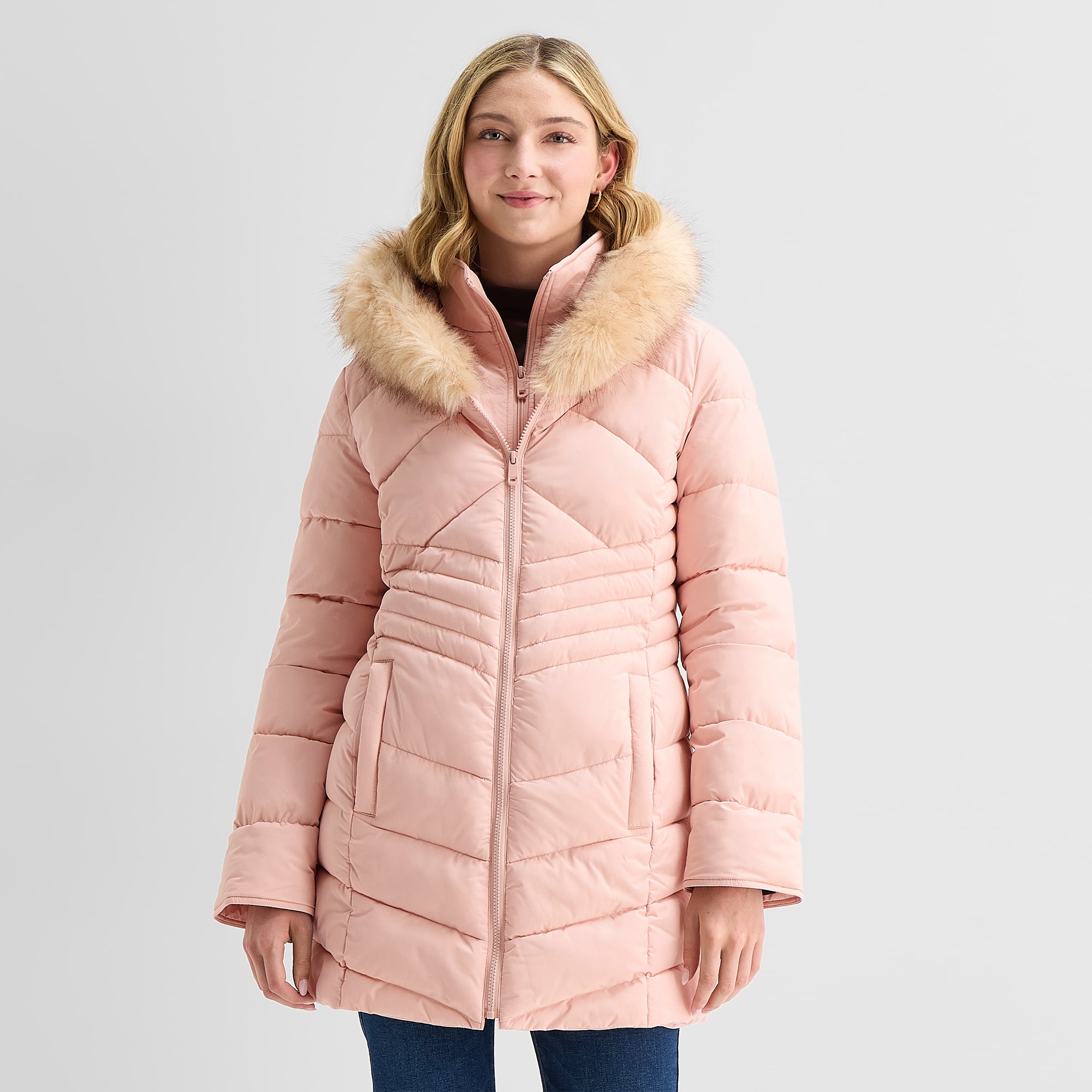 Maralyn And Me Womens Juniors Hooded Heavyweight Puffer Jacket