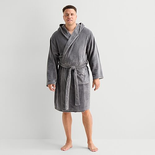St. John's Bay Mens Big And Tall Long Sleeve Knee Length Robe In Gray
