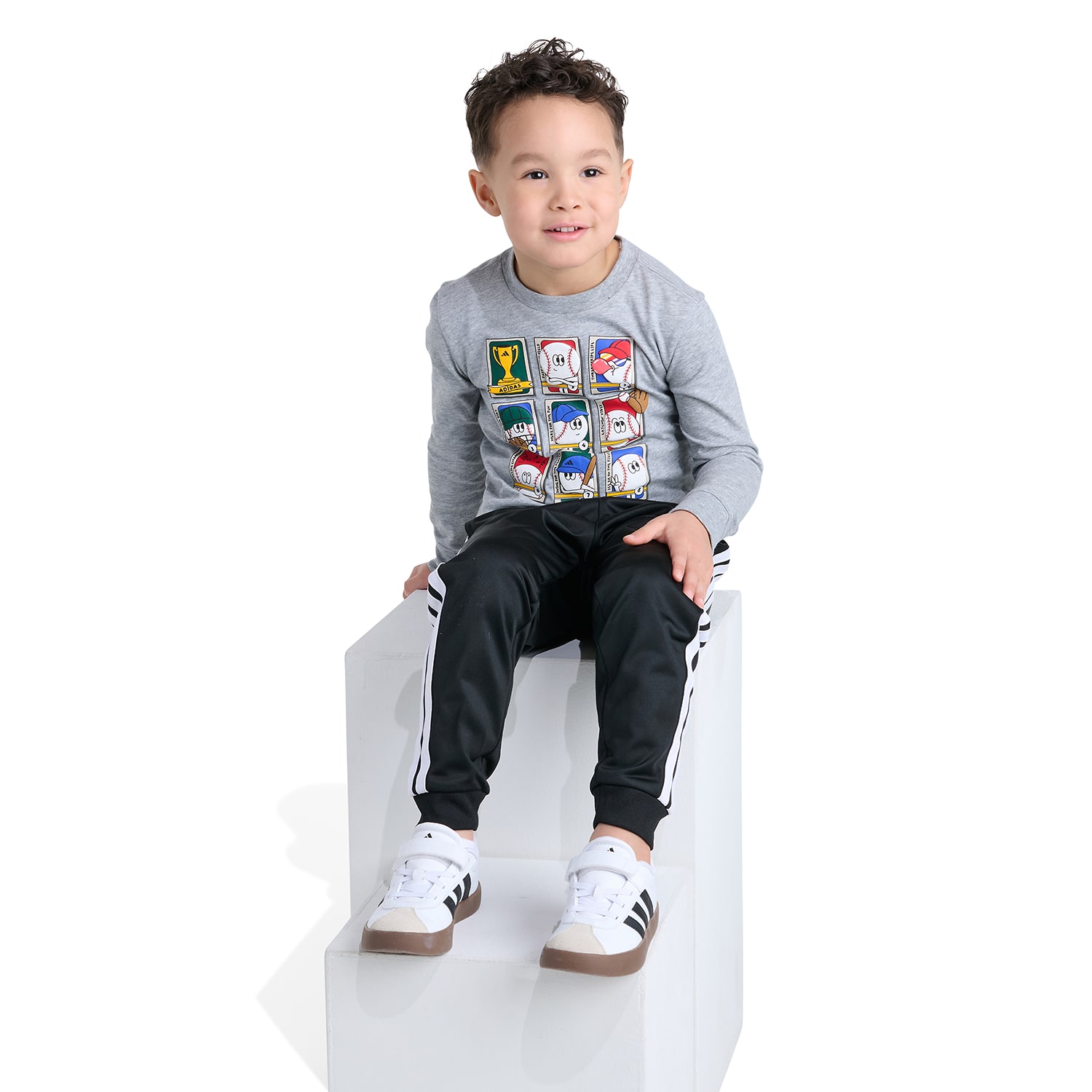 adidas Toddler Boys Crew Neck Long Sleeve Regular Fit Graphic T-Shirt