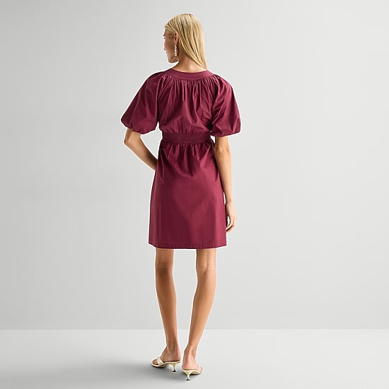 Studio 1 Womens Split Crew Neck Short Sleeve Puffed Fit + Flare Dress