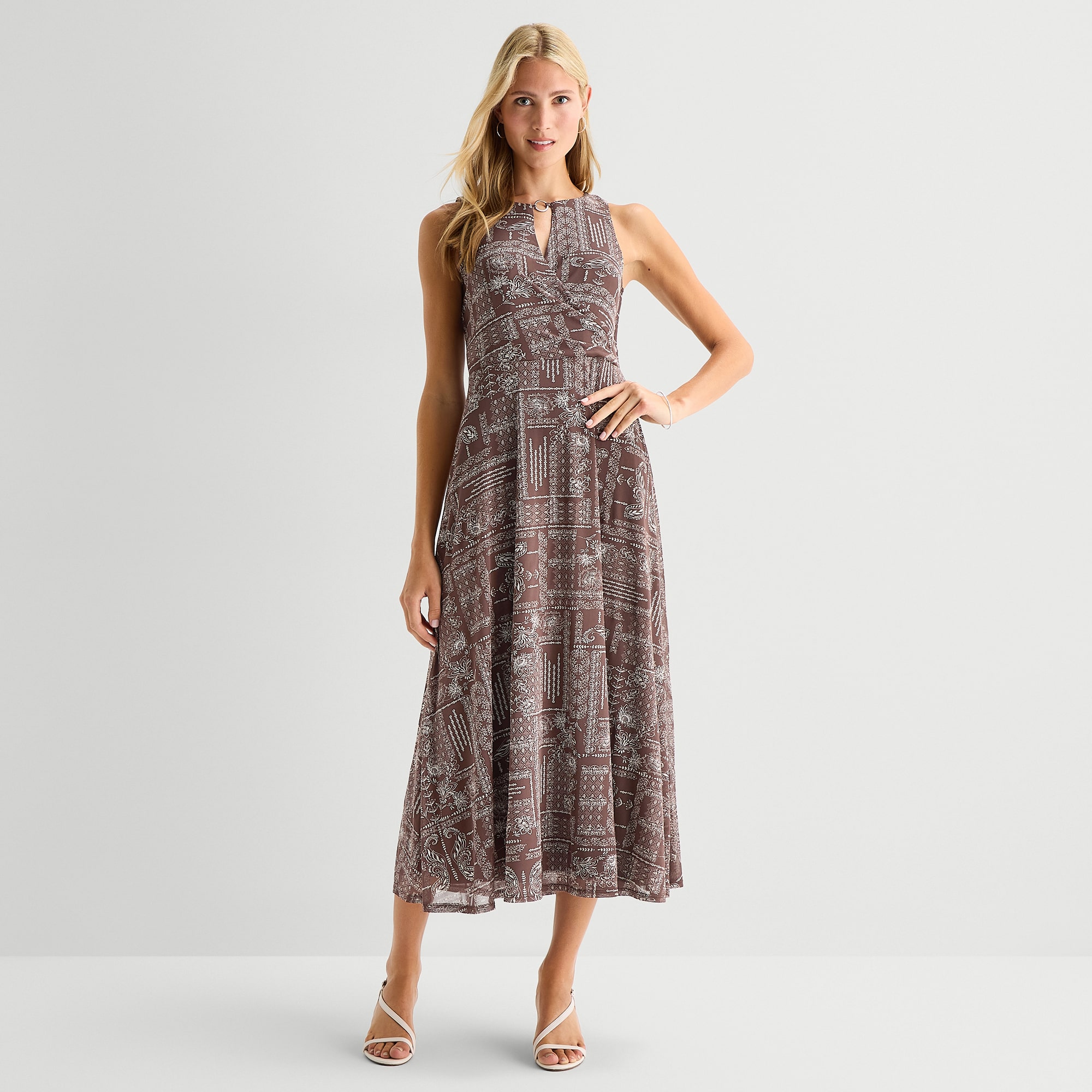 Sandra Darren Womens Keyhole Neck Sleeveless Maxi Dress