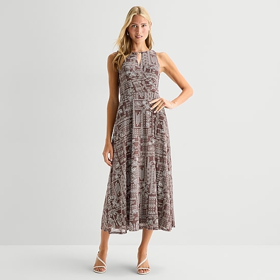 Sandra Darren Womens Keyhole Neck Sleeveless Maxi Dress