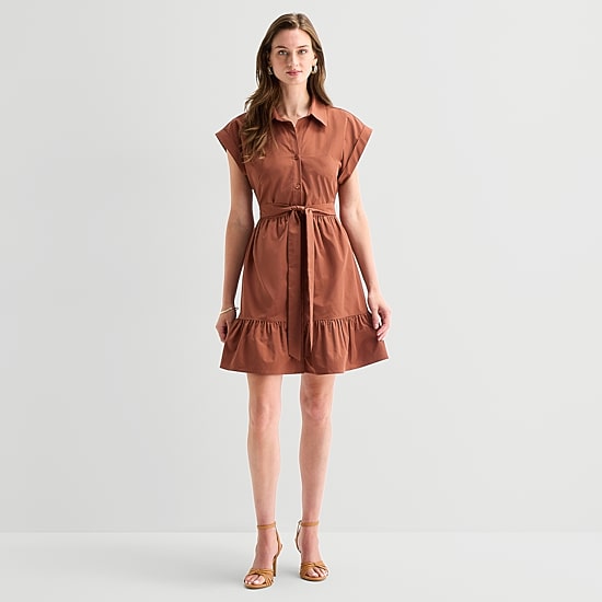 Studio 1 Womens Short Sleeve Shirt Dress