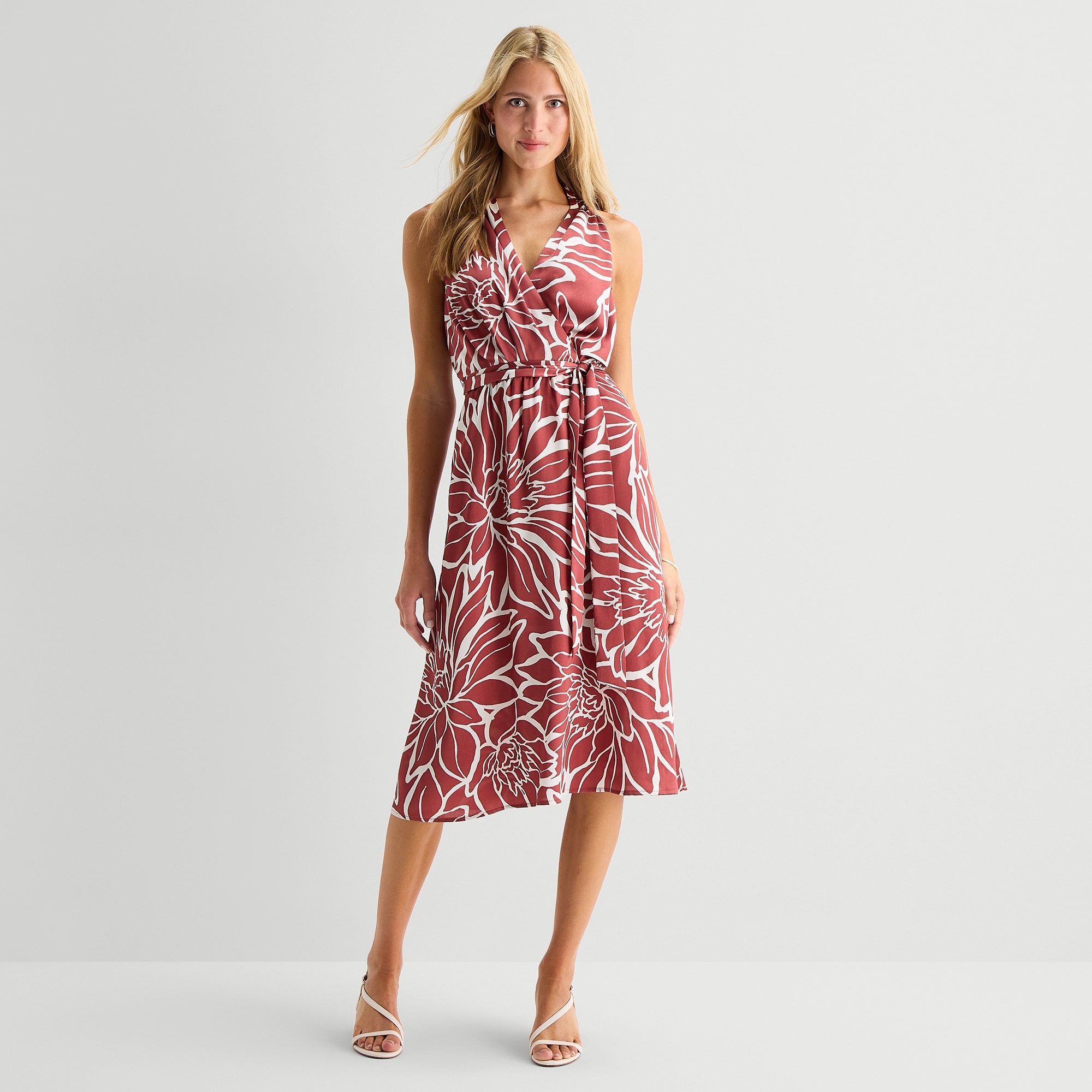 Studio 1 Womens Sleeveless Floral Wrap Dress