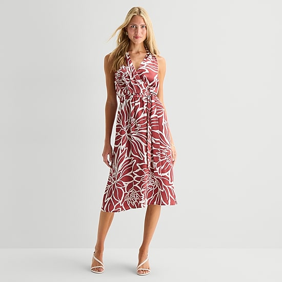 ワンピース Cold mercerized cloth sleeveless dress Studio 1 Womens Sleeveless Floral Wrap Dress, Color: Mocha - JCPenney