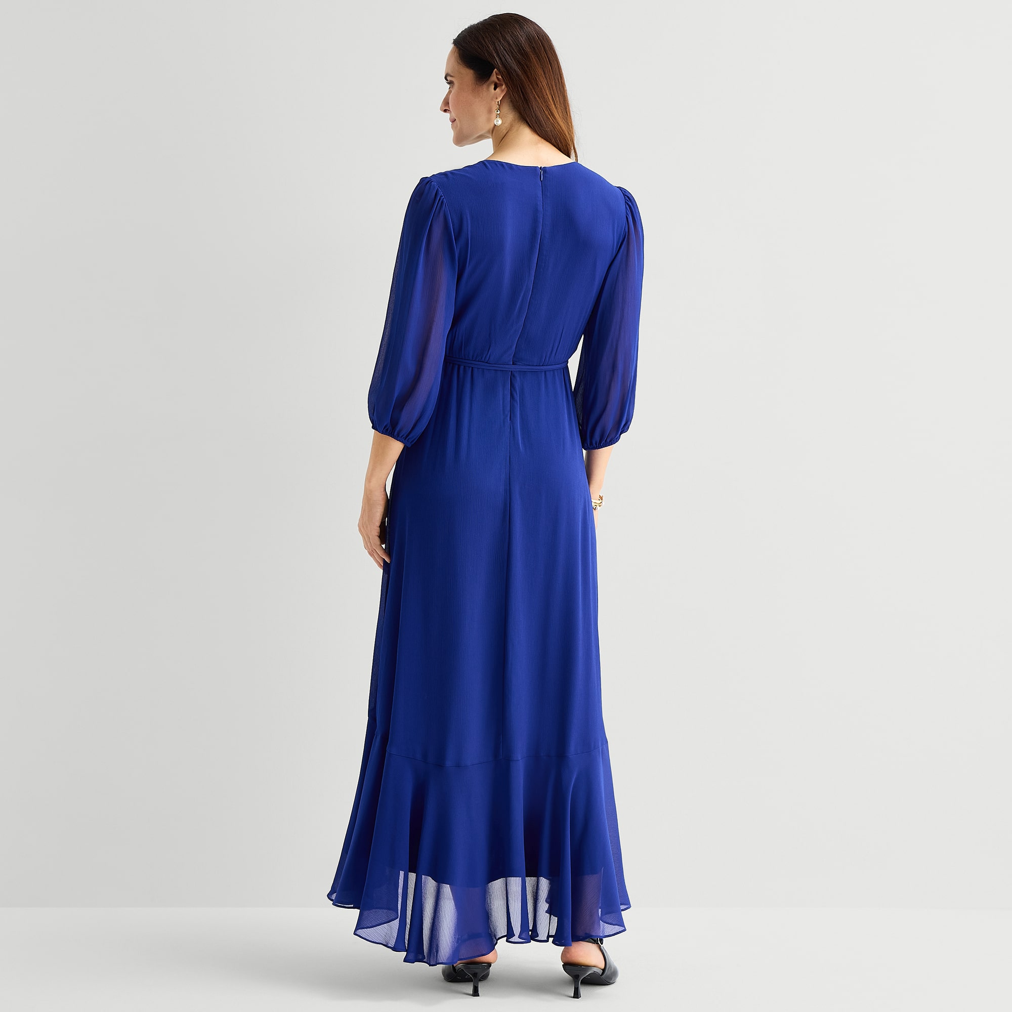 Melonie T Womens V Neck 3/4 Sleeve Balloon Maxi Dress