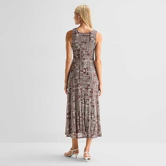Sandra Darren Womens Keyhole Neck Sleeveless Maxi Dress