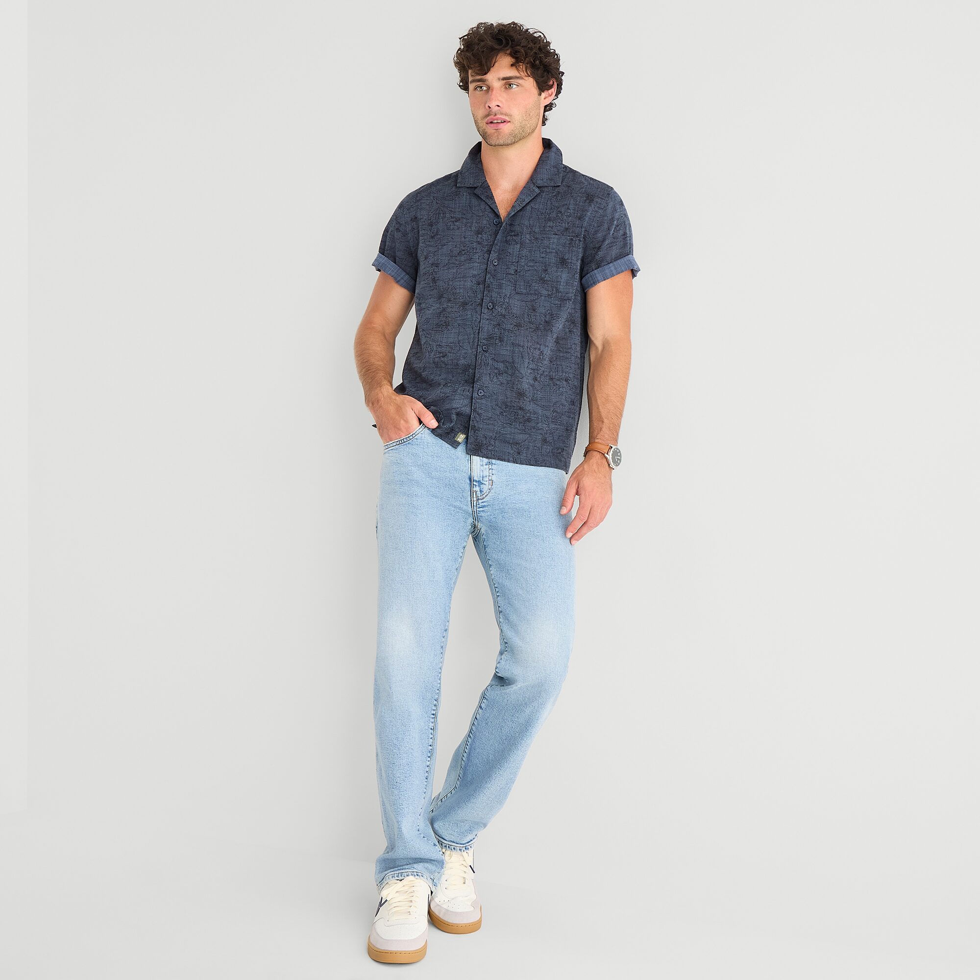 mutual weave Mens Short Sleeve Boxy Fit Button-Down Shirt
