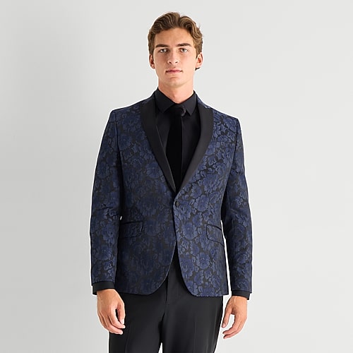J. Ferrar Evening Edition Mens Floral Slim Fit Tuxedo Jacket In Blue