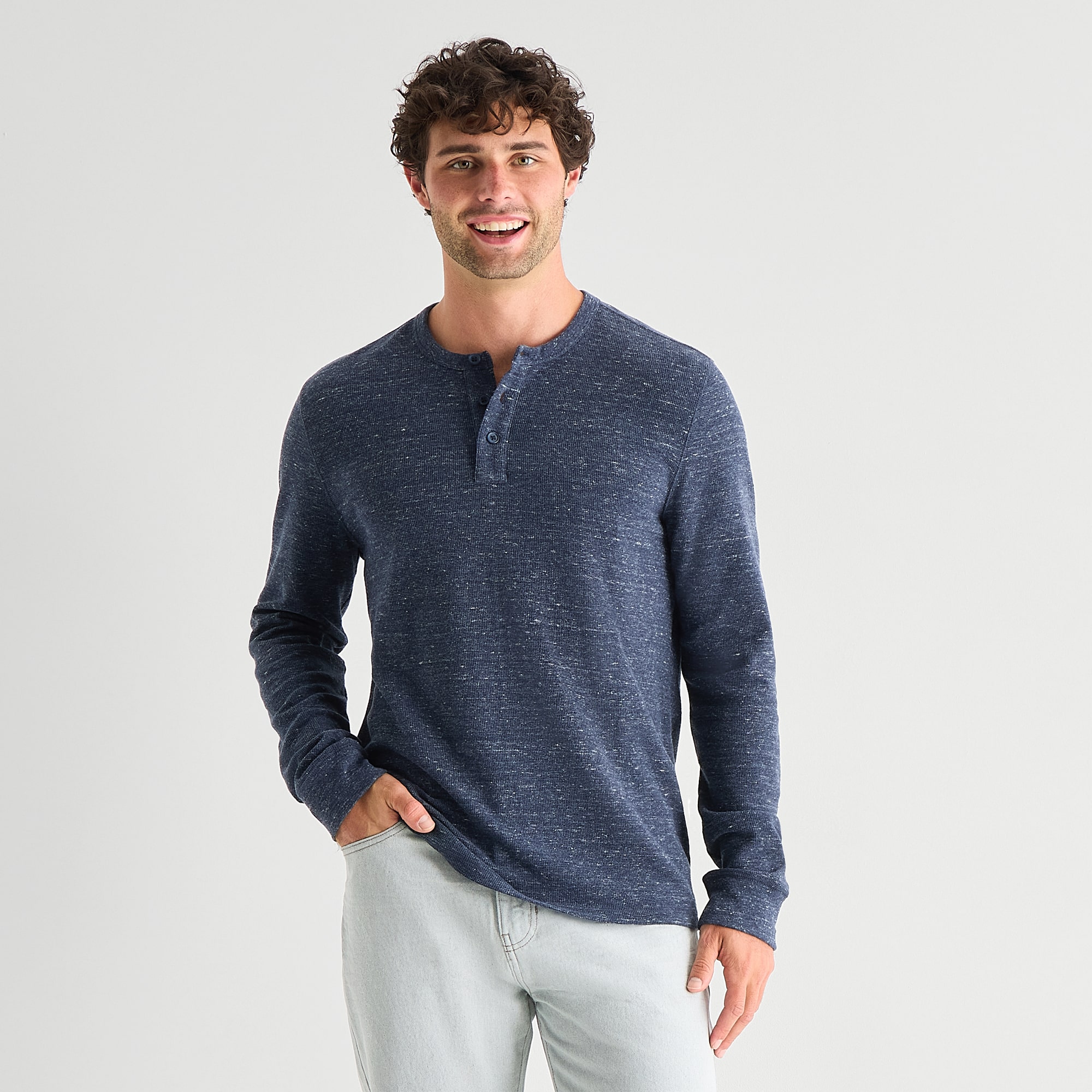 mutual weave Mens Long Sleeve Regular Fit Henley Shirt