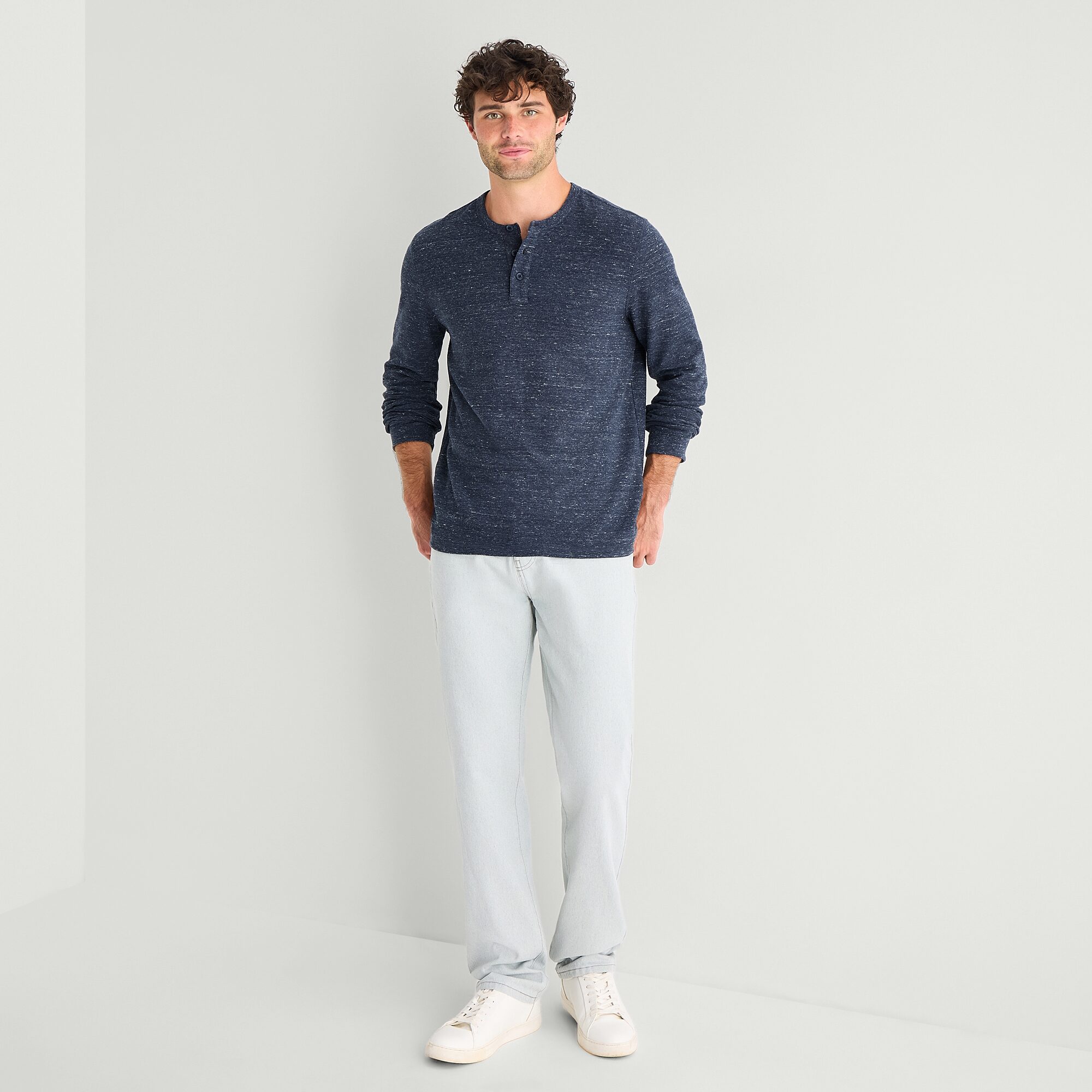 mutual weave Mens Long Sleeve Regular Fit Henley Shirt