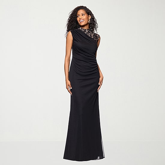 DJ Jaz Womens Round Neck Short Sleeve Lace Evening Gown, Color