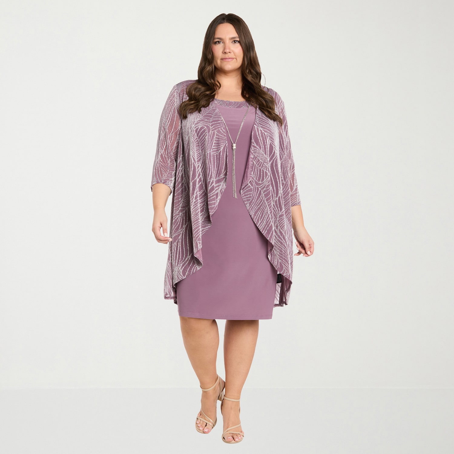 R & M Richards Womens Plus Jacket Dress With Removable Necklace